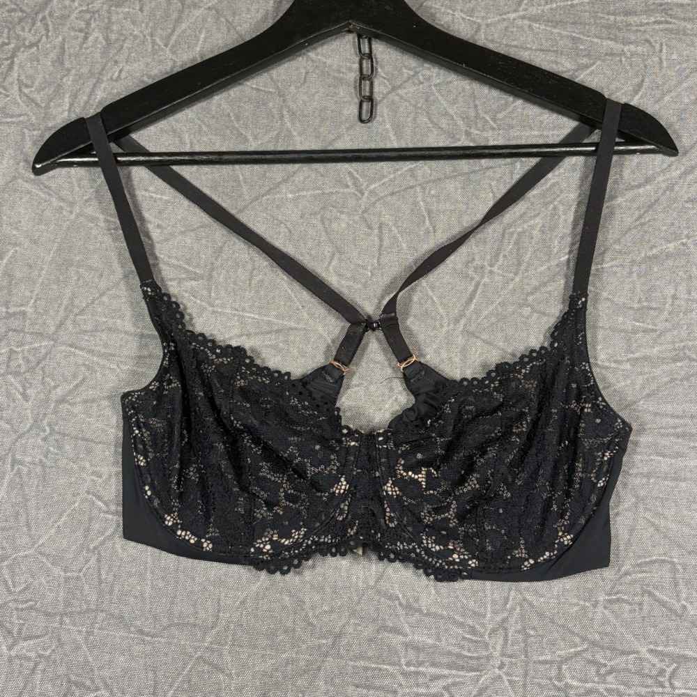Skarlett Blue Bra Womens 36B Black Lace Underwire Racerback Convertible J-Hook
